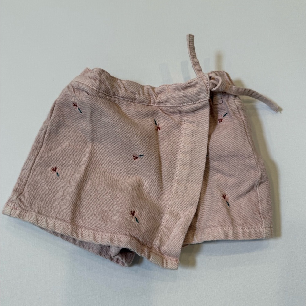 Zara Light Pink Floral Embroidered Tie-Waist Skort